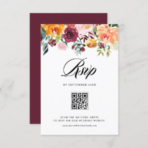 Autumn Blooms Floral Garland Fall Wedding QR Code RSVP Card