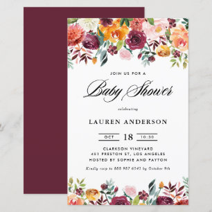 Autumn Blooms Garland Baby Shower Invitation