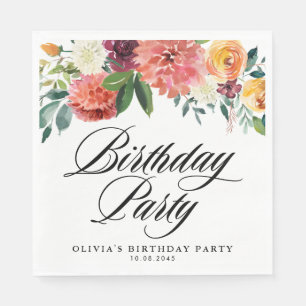 Autumn Blooms Garland Fall Birthday Party Napkin