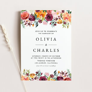 Autumn Blooms Garland QR Code Fall Wedding Invitation Postcard