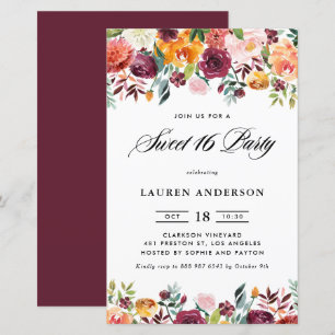 Autumn Blooms Garland Sweet 16 Party Invitation