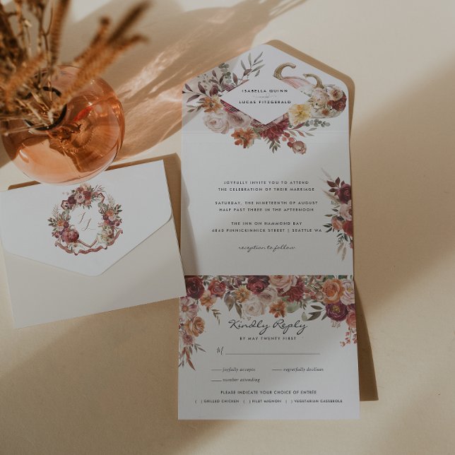 Autumn Blooms Wedding Crest All In One Invitation (Creator Uploaded)