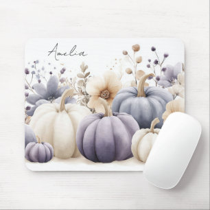 Autumn Blue and Beige Pumpkins and Flowers  Mouse Pad