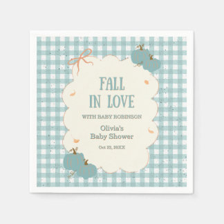 Autumn Blue Gingham Fall in Love Baby Shower  Napkin