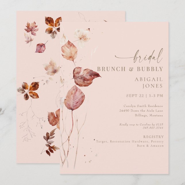 Autumn Blush Bridal Brunch & Bubbly Invitation (Front/Back)