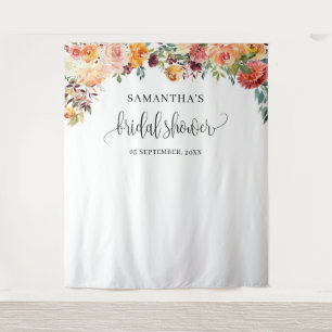 Autumn blush burgundy orange floral party backdrop tapestry