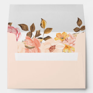 Autumn Blush Peach Gold Watercolor Floral 5x7 Envelope