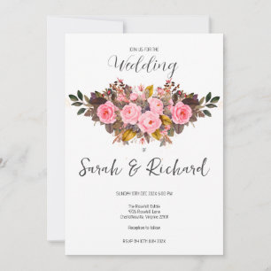 Autumn Blush Pink Rose Rustic Fall Wedding Invitation