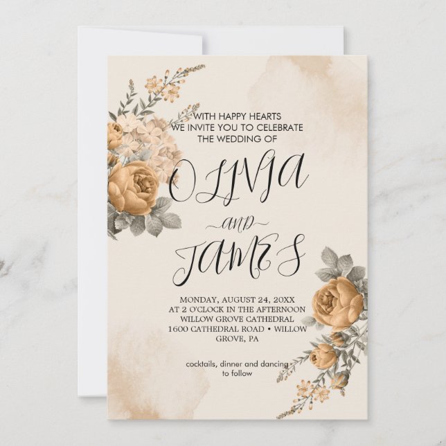 Autumn Boho Blooms | Faire-part de mariage moderne (Devant)