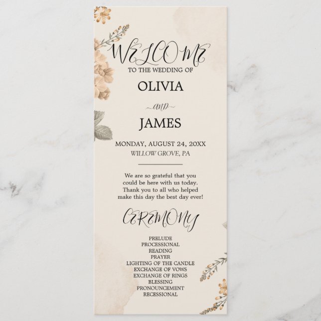 Autumn Boho Blooms | Modern Wedding Programs (Front)