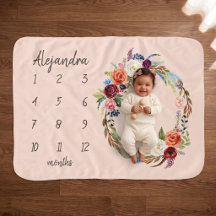 Autumn Boho Blooms Monogram Baby Milestone Photo