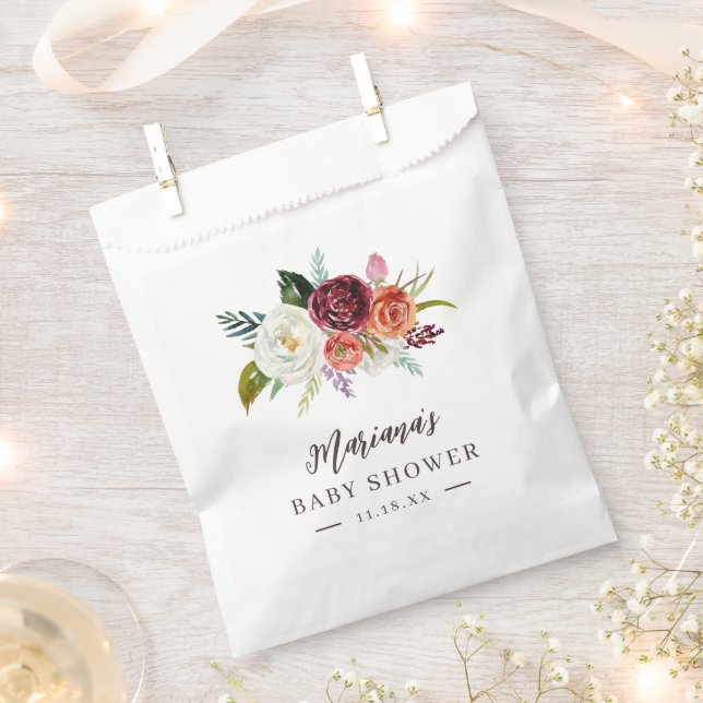 Autumn Boho Blooms Personalized Baby Shower Favour Bag (Clipped)