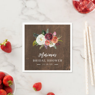 Autumn Boho Blooms Personalized Bridal Shower Napkin