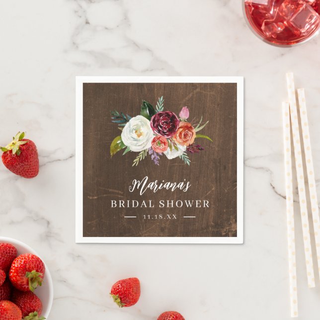 Autumn Boho Blooms Personalized Bridal Shower Napkin (Insitu)