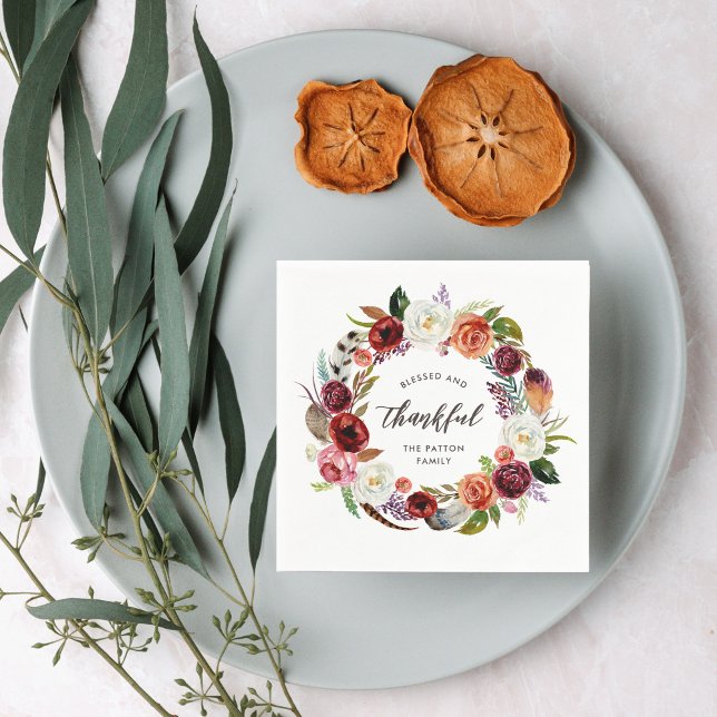 Autumn Boho Blooms Personalized Thanksgiving Napkin (Creator Uploaded)