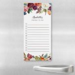 Autumn Boho Blooms Personalized To-Do List Magnetic Notepad<br><div class="desc">Personalized stationery and office supplies make a great gift for teachers or your fave boss babes. This stylish design features boho watercolor florals in rich autumn colours with a lined checklist for keeping track of all your daily things to do. Add your name monogram or other custom text. Use the...</div>