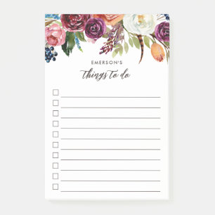 Autumn Boho Blooms Personalized To-Do List Post-it Notes