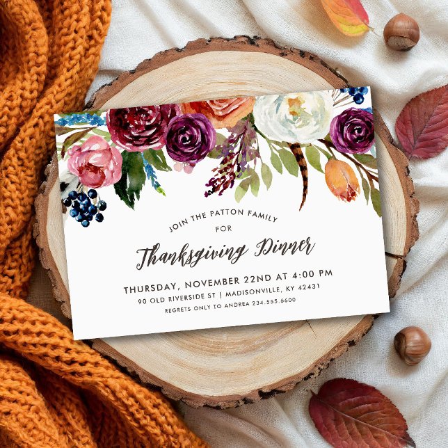Autumn Boho Blooms Thanksgiving Dinner Invitation (Creator Uploaded)