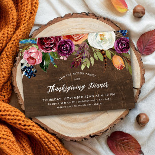 Autumn Boho Blooms Thanksgiving Dinner Invitation