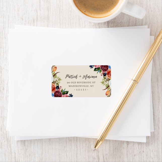 Autumn Boho Blooms Wedding Return Address Label (Insitu)