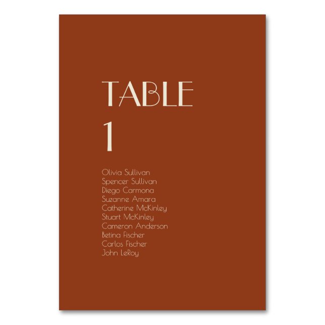 Autumn Boho Deco | Rust Table Number Guests (Front)