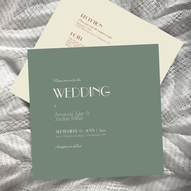 Autumn Boho Deco Sage Green Square All One Wedding Invitation (Creator Uploaded)