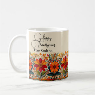 Autumn boho floral border personalized custom coffee mug
