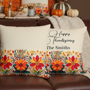 Autumn boho floral border personalized custom throw pillow