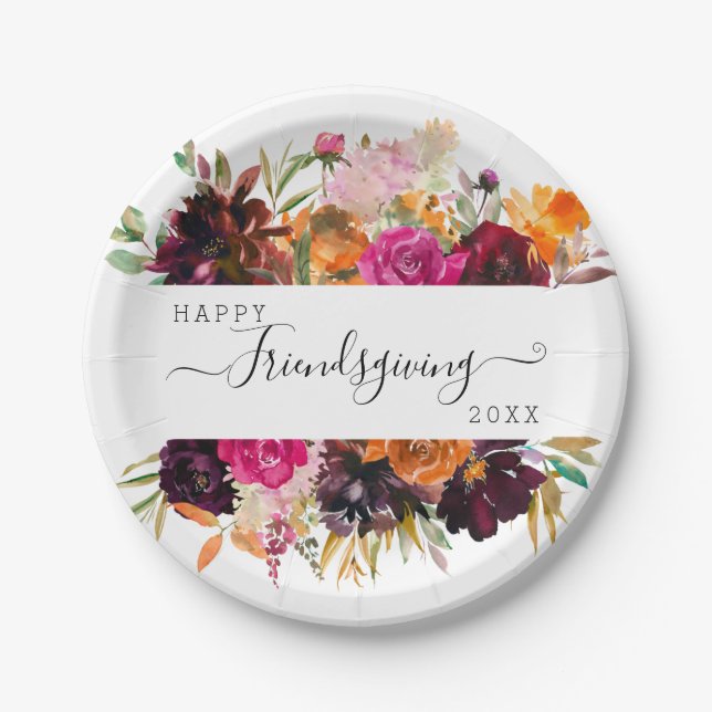 Autumn Boho Floral  Friendsgiving Paper Plate (Front)