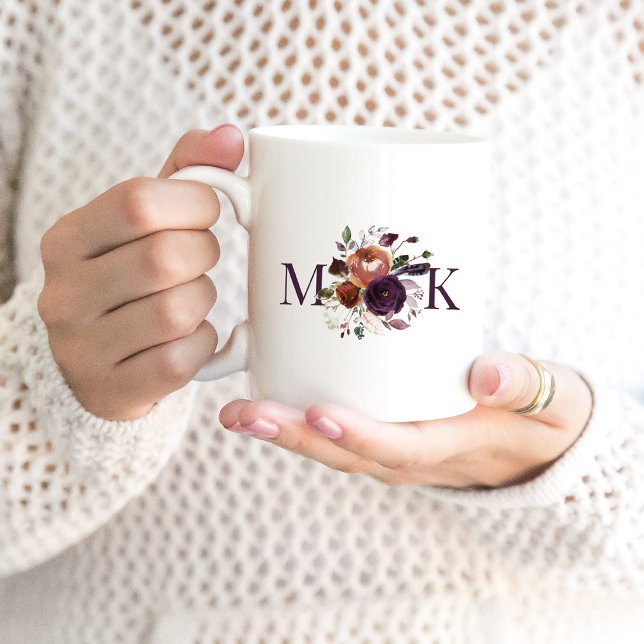 Autumn Boho Floral Monogrammed Coffee Mug (Creator Uploaded)