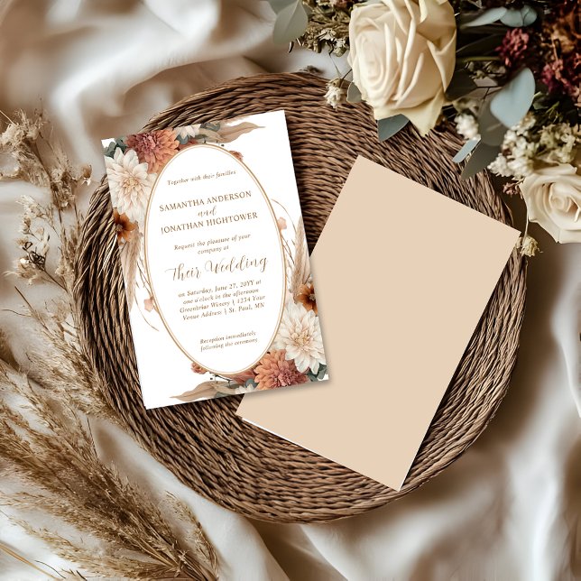 Autumn Boho Floral Oval Border Wedding | Invitation (Creator Uploaded)