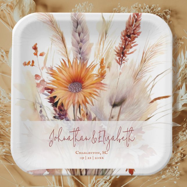 Autumn Boho Floral Wedding | White Paper Plate (Autumn Boho Floral White Wedding Paper Plate)