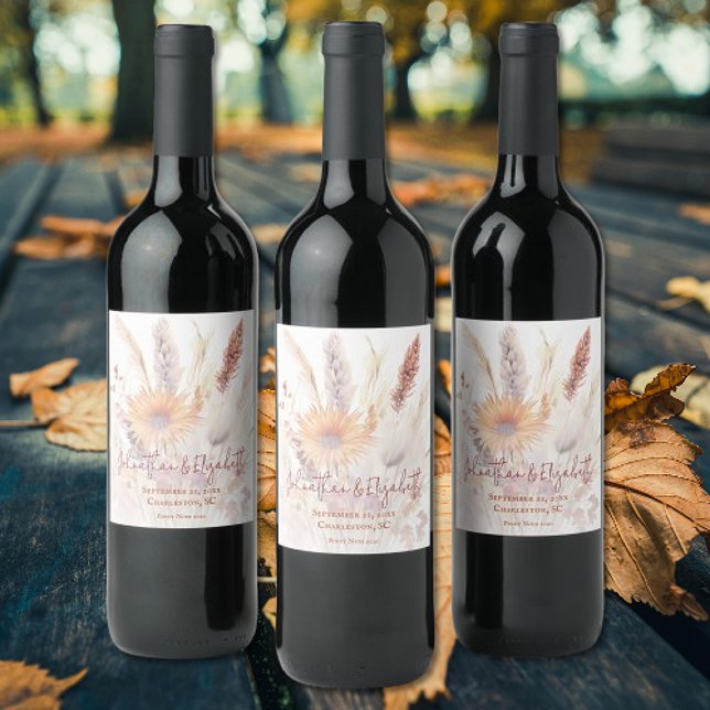 Autumn Boho Floral Wedding | White Wine Label (Autumn Boho Floral White Wedding Wine Labels)