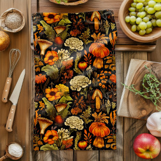 Autumn Boho Gothic Dark Floral Kitchen Towel