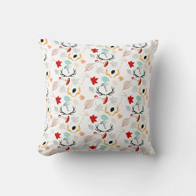 Autumn Boho Leaves Fall Forest Watercolor Throw Pillow (Front)