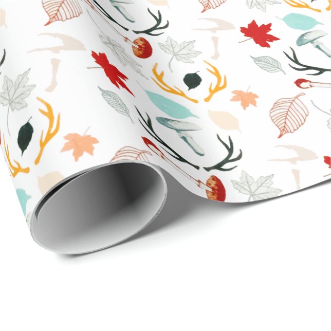 Autumn Boho Leaves Fall Forest Watercolor Wrapping Paper (Roll Corner)
