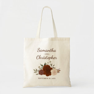 Autumn Boho Roses Elegant Couple's Names Wedding  Tote Bag