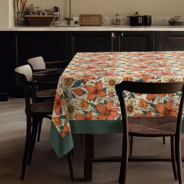 Autumn boho terracotta white flowers pastel blue tablecloth (Autumn boho terracotta white flowers pastel blue tablecloth)