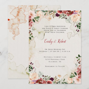 Autumn Boho Watercolor Flowers Tea Stained Invitation