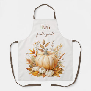 Autumn Boho Watercolor Pumpkin Happy Fall Y'all Apron