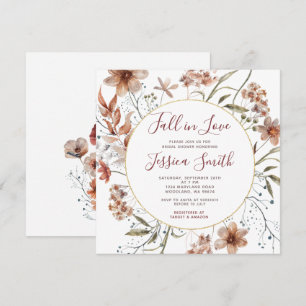 Autumn Boho Wildflowers Fall in Love Bridal Shower Invitation