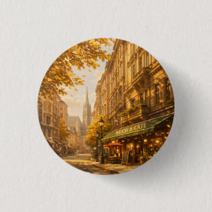 Autumn Book & Café Street Cozy European Alley 1 Inch Round Button