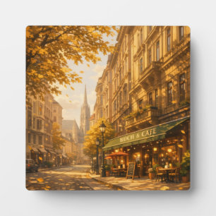 Autumn Book & Café Street Cozy European Alley Plaque