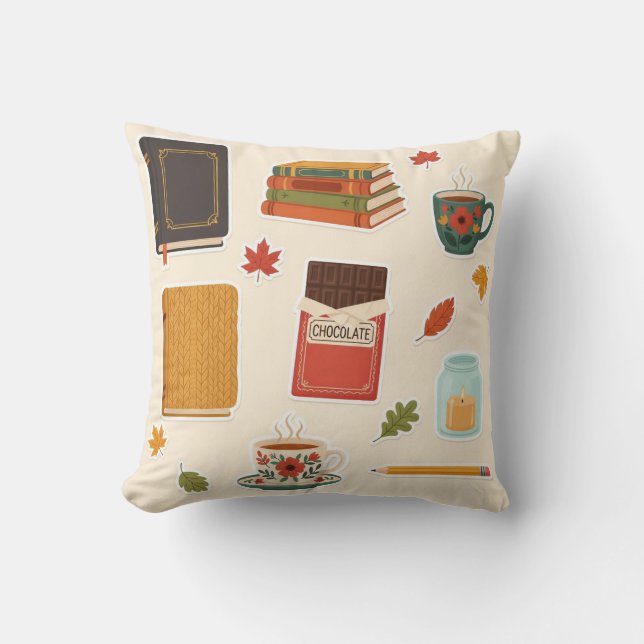 Autumn Books & Chocolate Throw Pillow (Front)