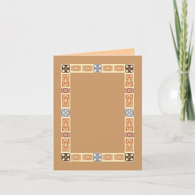 Autumn Border Brown Blue Note Card (Front)