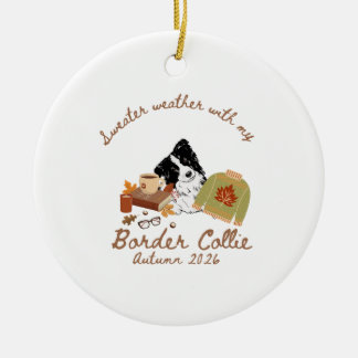 Autumn Border Collie Hygge Ceramic Ornament