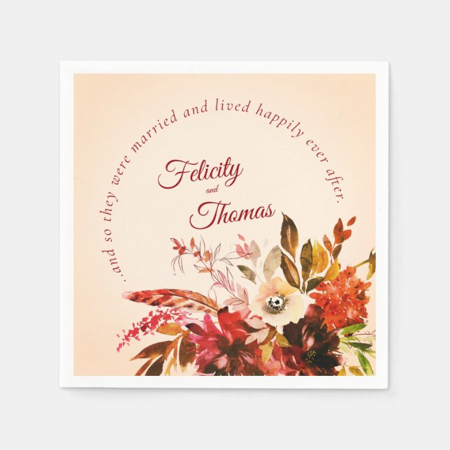 Autumn Botanical Blush Happily Ever After Wedding Napkin (Front)