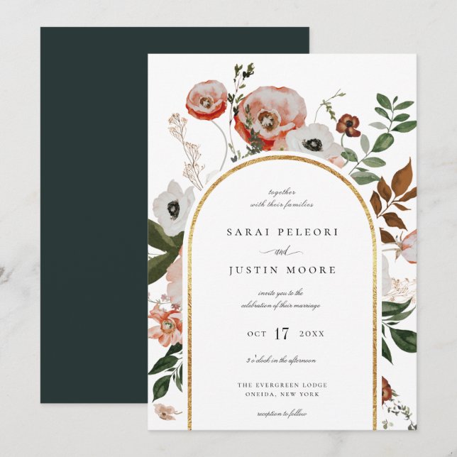 Autumn Botanical Floral Arch Frame Wedding Invitation (Front/Back)