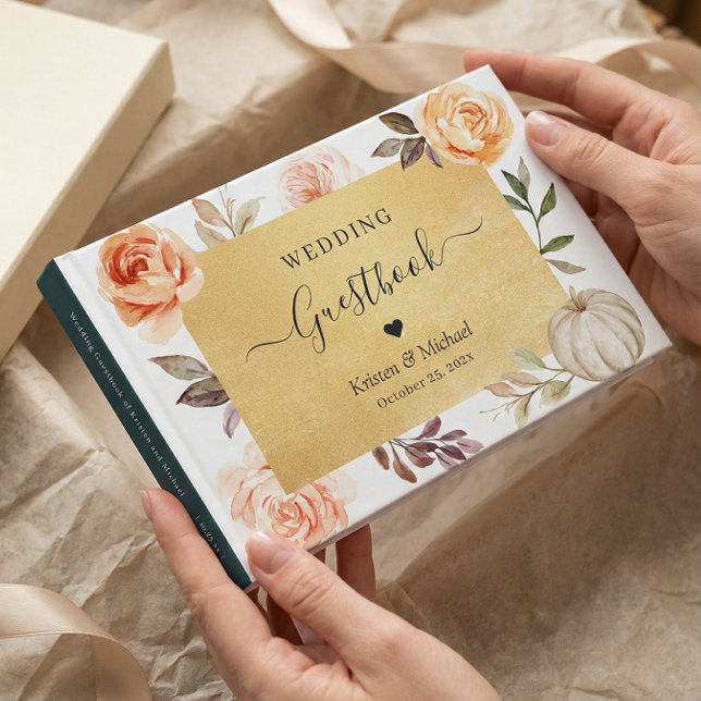 Autumn Botanical Floral Gold Glitters Wedding Guest Book (Creator Uploaded)