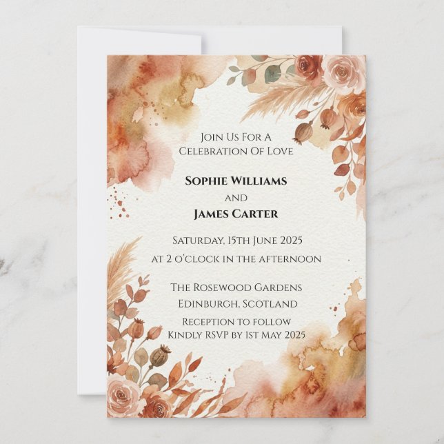 Autumn Botanical Foliage Wedding Invitation (Front)